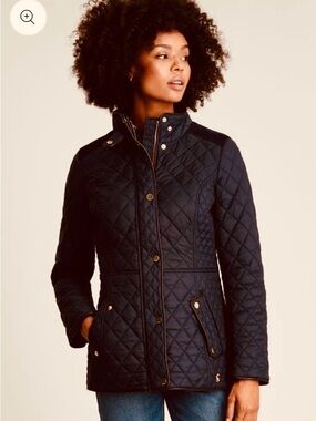 Joules Newdale Black Quilted Puffer Jacket with Gold Hardware